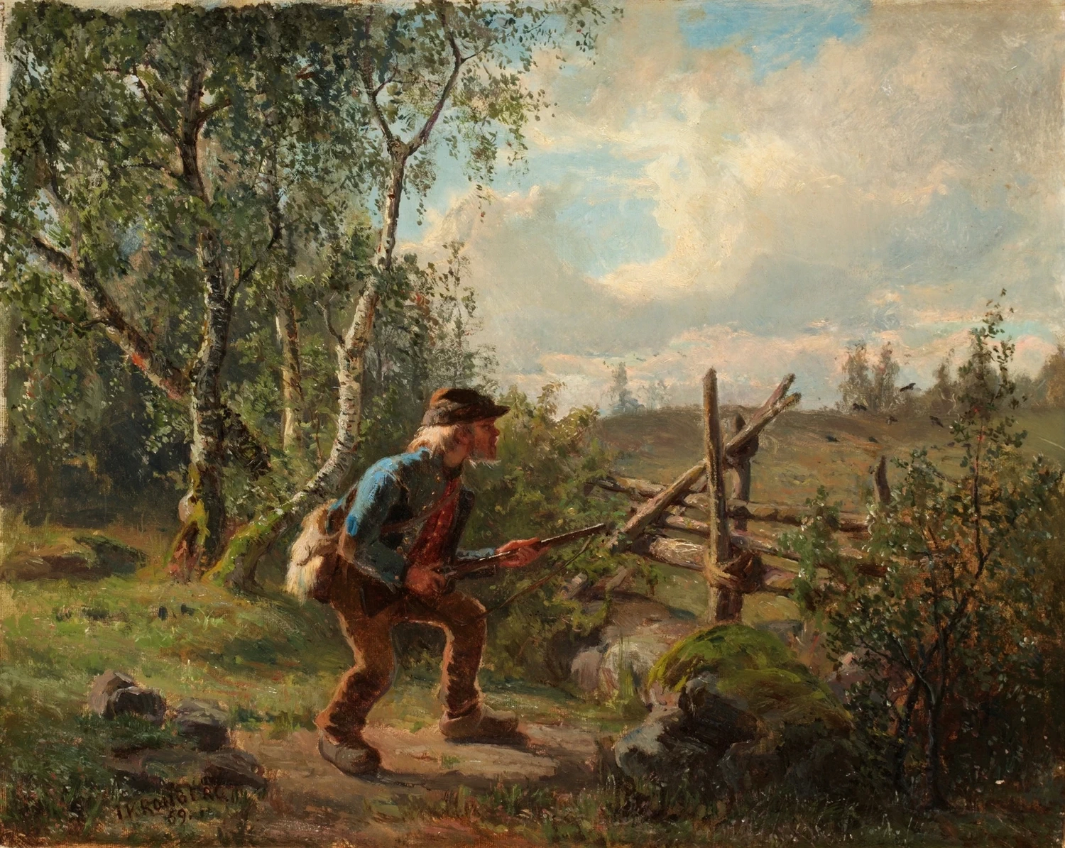 Cacciatore vicino alla recinzione